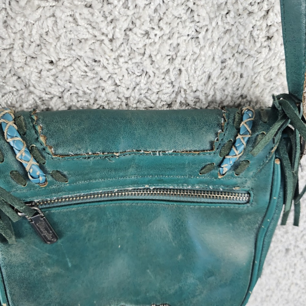 Wrangler Turquoise Fringe Crossbody Messenger Bag Floral Southwest Whipstitch - Picture 15 of 15